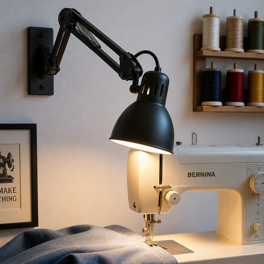 Scharnierende werklamp gericht op het naaldgebied