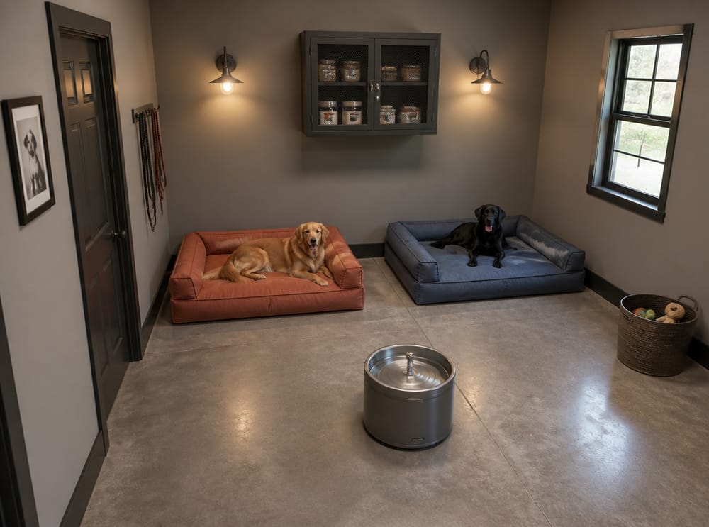 Zwei große Hundebetten in sanften Farben