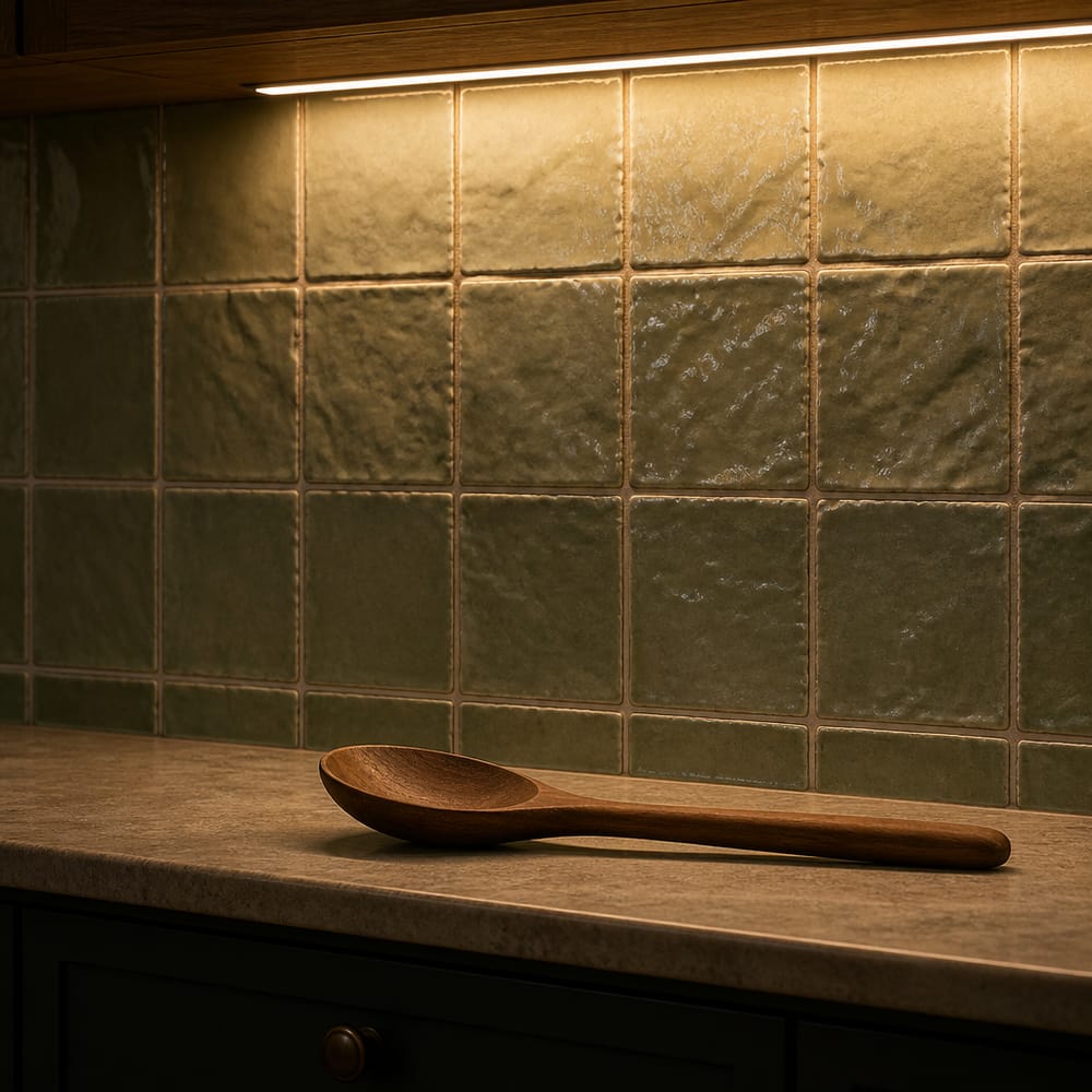 Luz LED rasante sobre azulejo cerámico artesanal