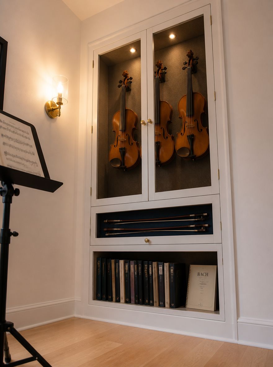 Vitrina empotrada para violines y arcos