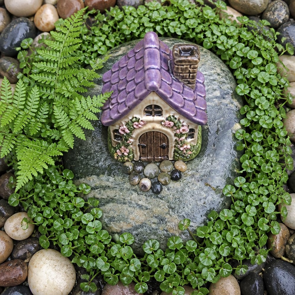 陶瓷小屋环绕金钱草