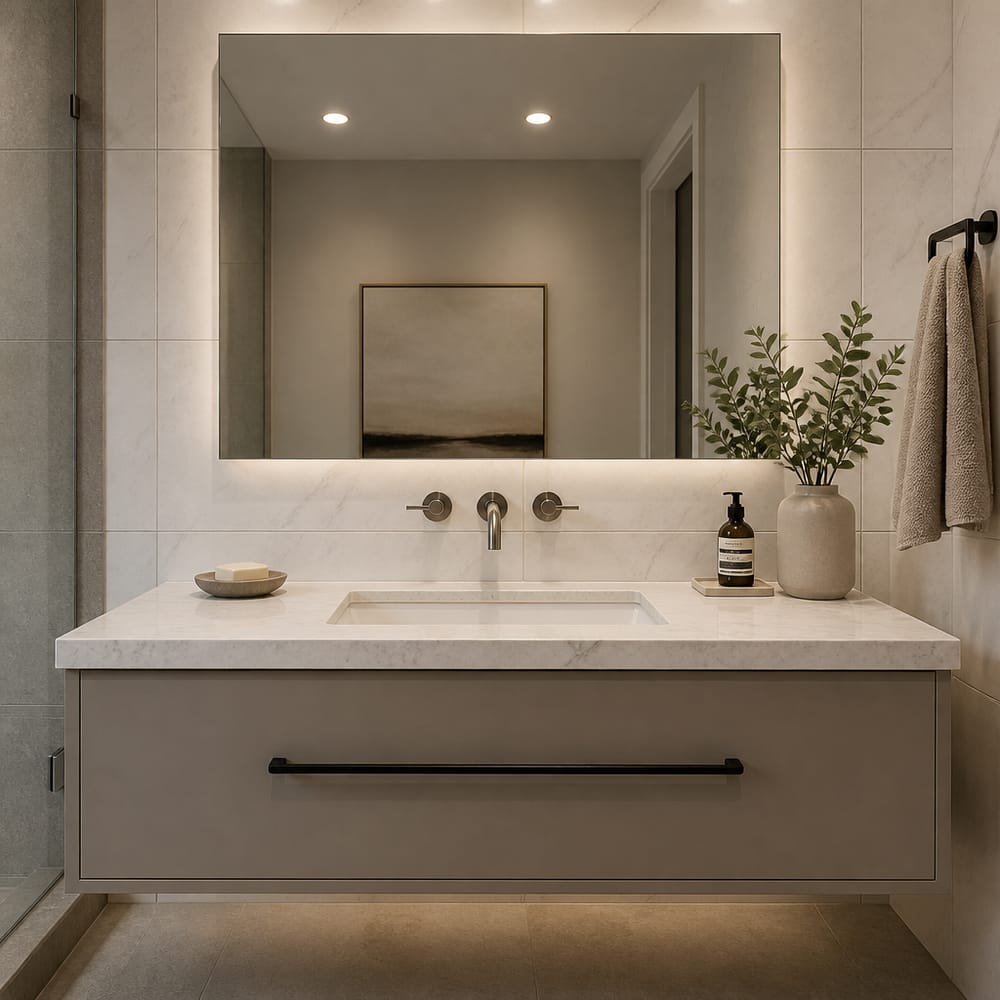 Marble countertop with integrated rectangular sink