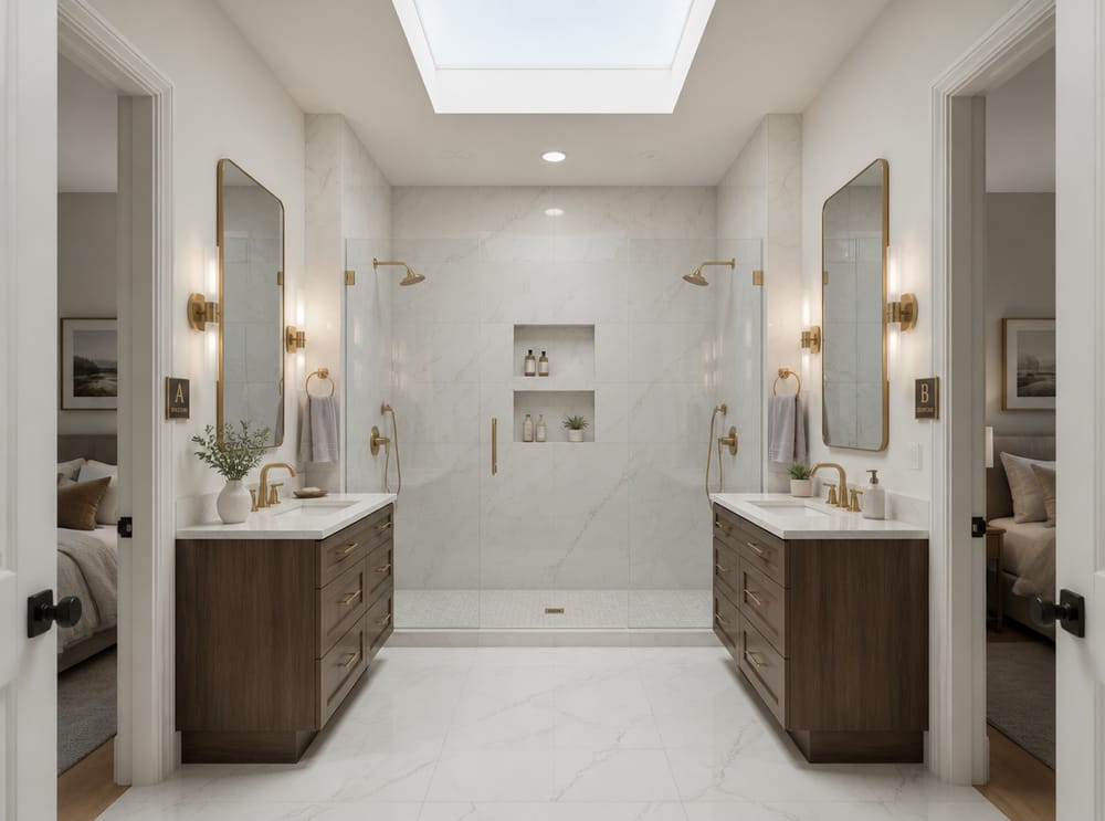Zone lavabo separate su pareti opposte