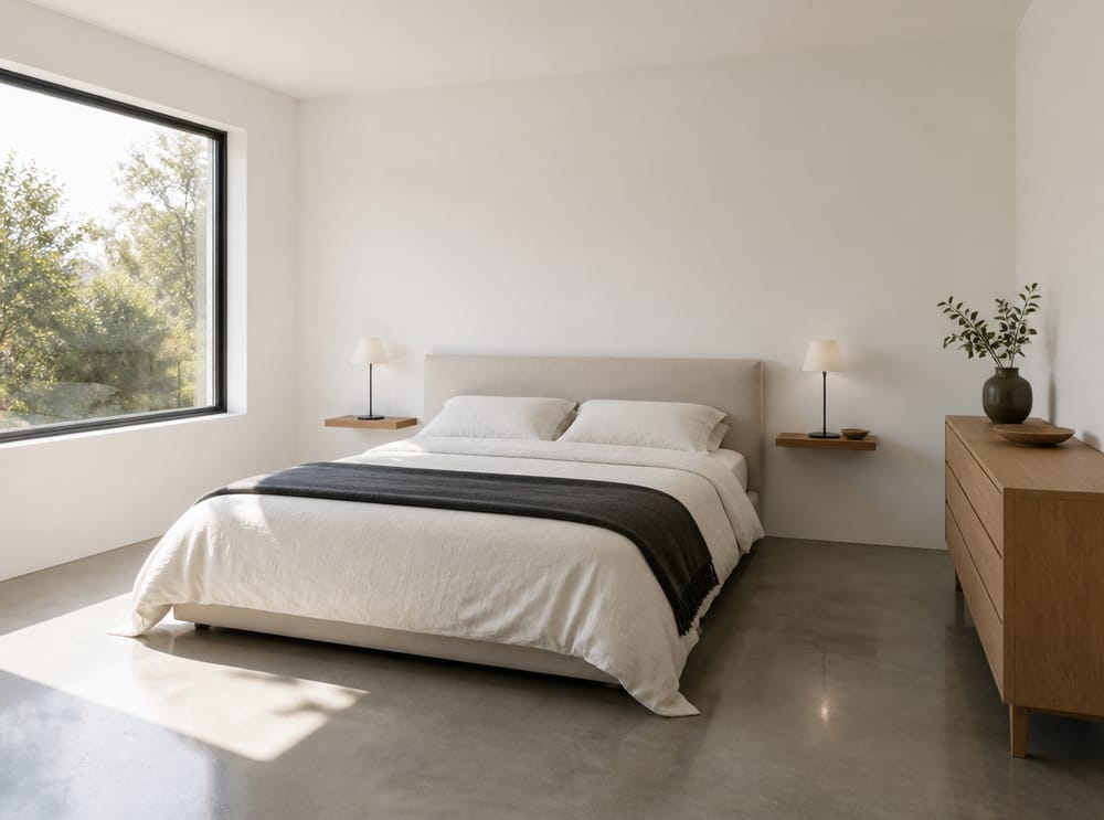Estantes de pared sustituyendo burós, piso de concreto