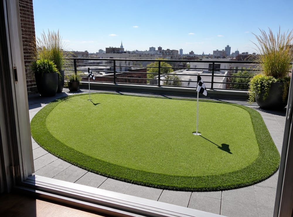 Ovale rooftop green met uitzicht op de skyline