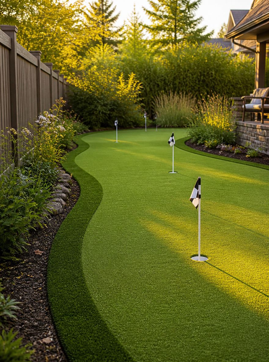 Gebogen green over de volle breedte van de tuin