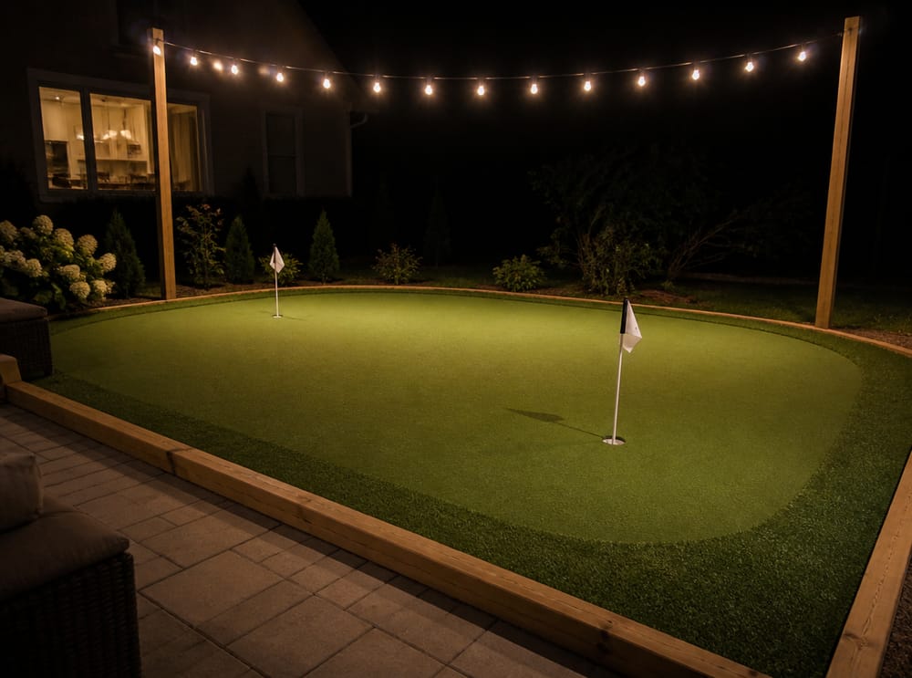 Snoerlampen verlichten de green in het donker