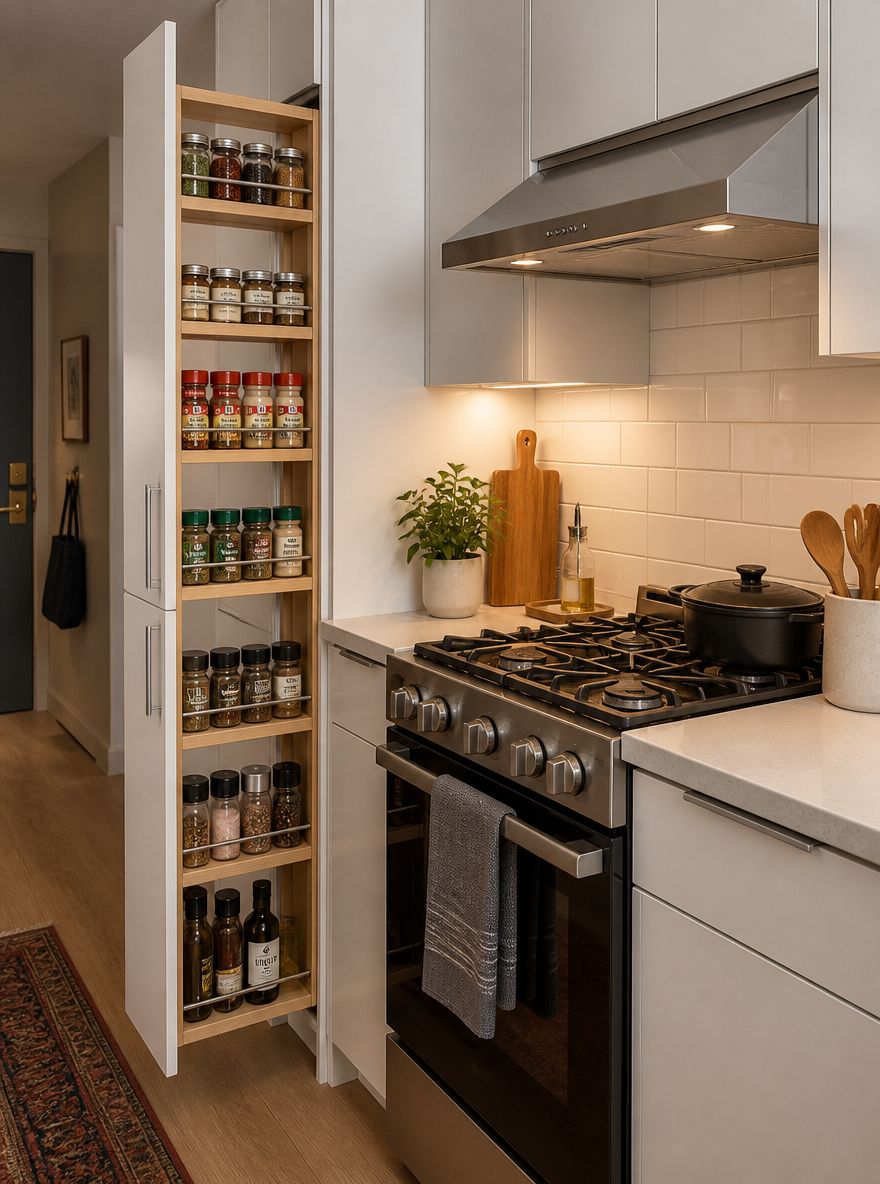 Especiero extraíble junto a cocina escala apartamento