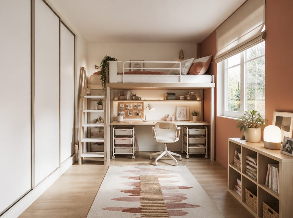 Cama loft con zona de estudio debajo