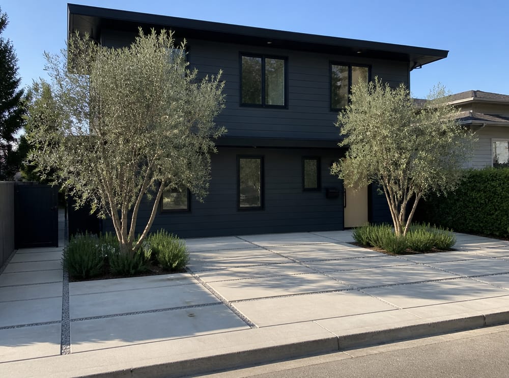 Concrete pavers with olive tree planting pockets