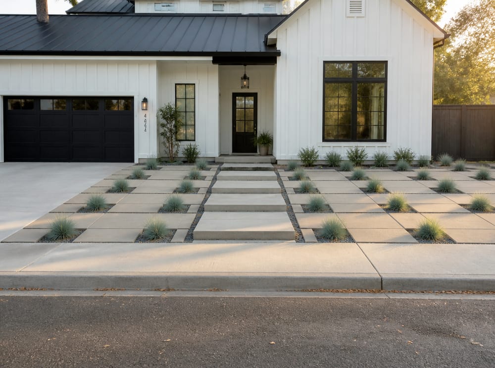 Paver grid with blue oat grass planting pockets