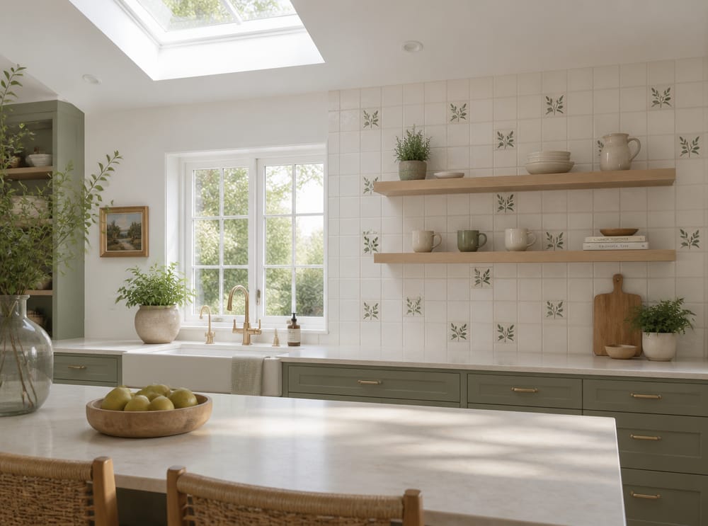Azulejos decorativos con estantes delgados de roble