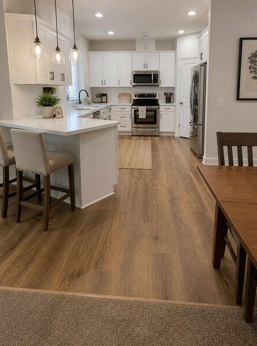 LVP imitación madera en la transición cocina-sala