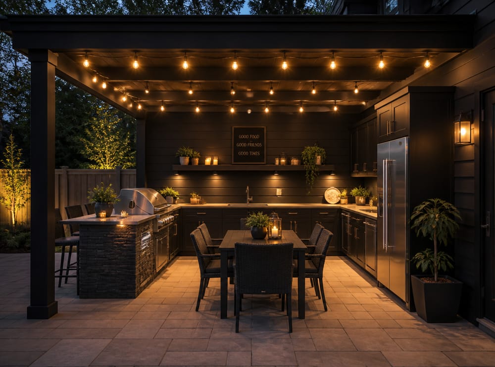 Extensión de techo en patio con comedor central