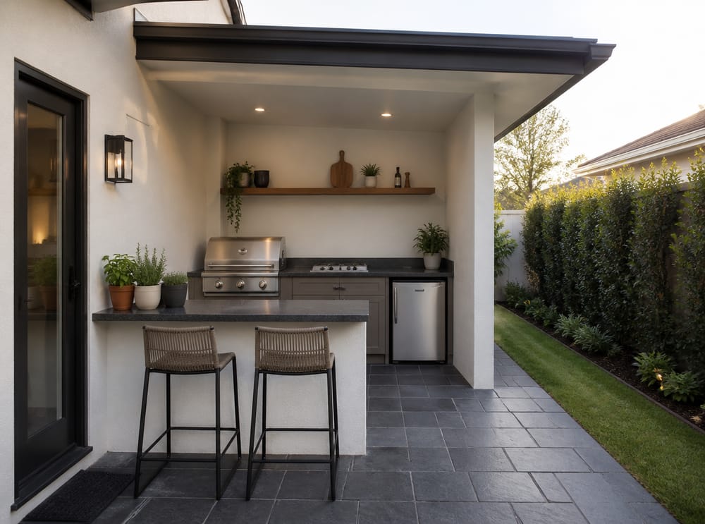 Cocina estilo galera bajo alero adjunto