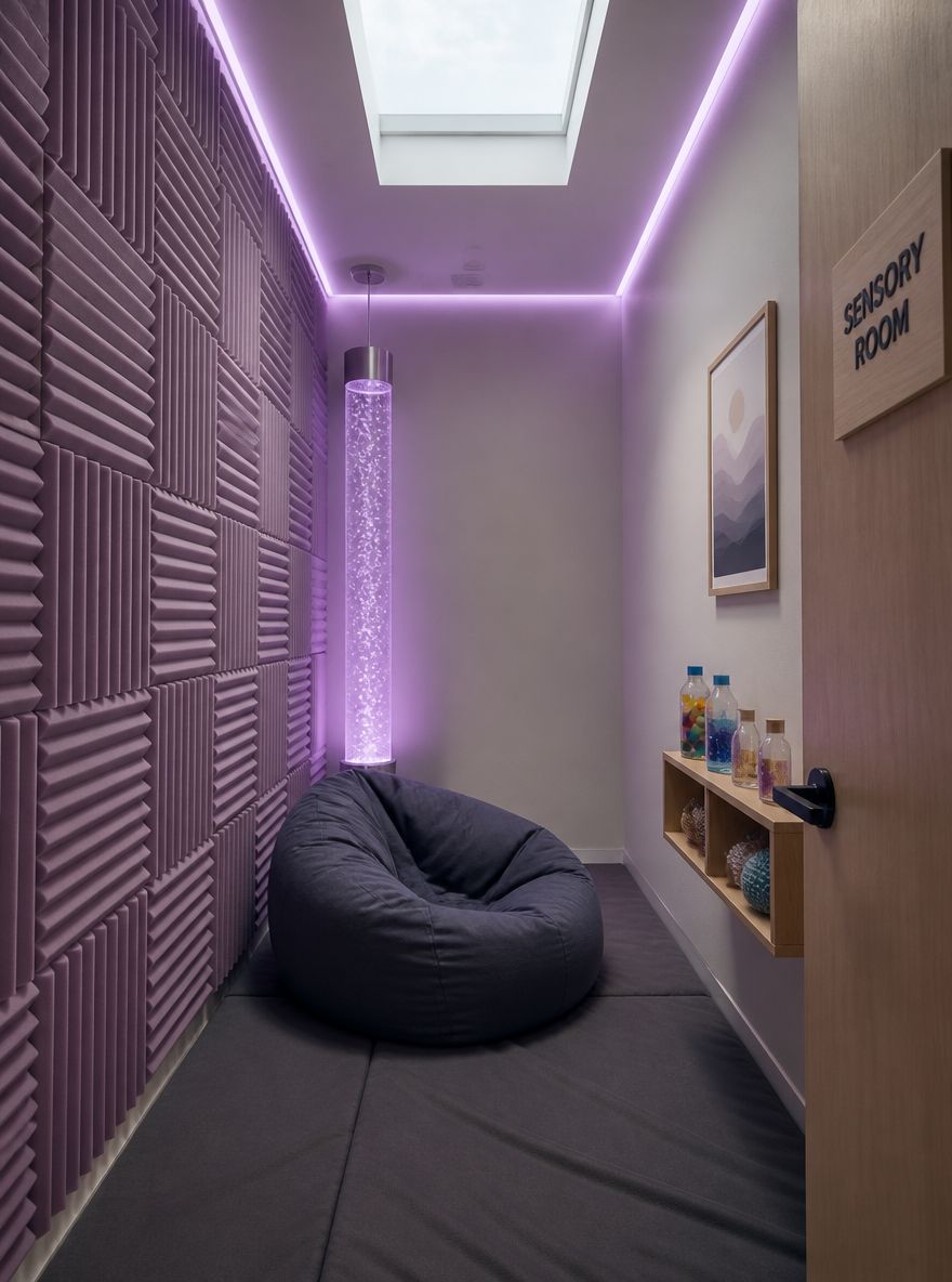 Bubble tube lamp anchored in corner nook