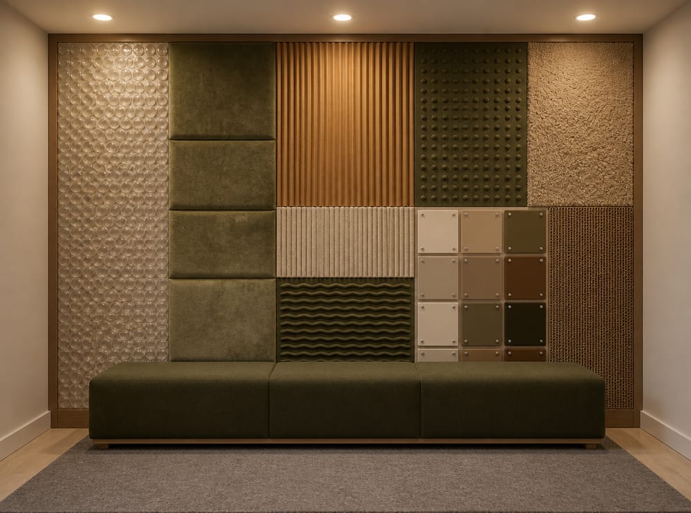 Multi-texture tactile wall panel with bench