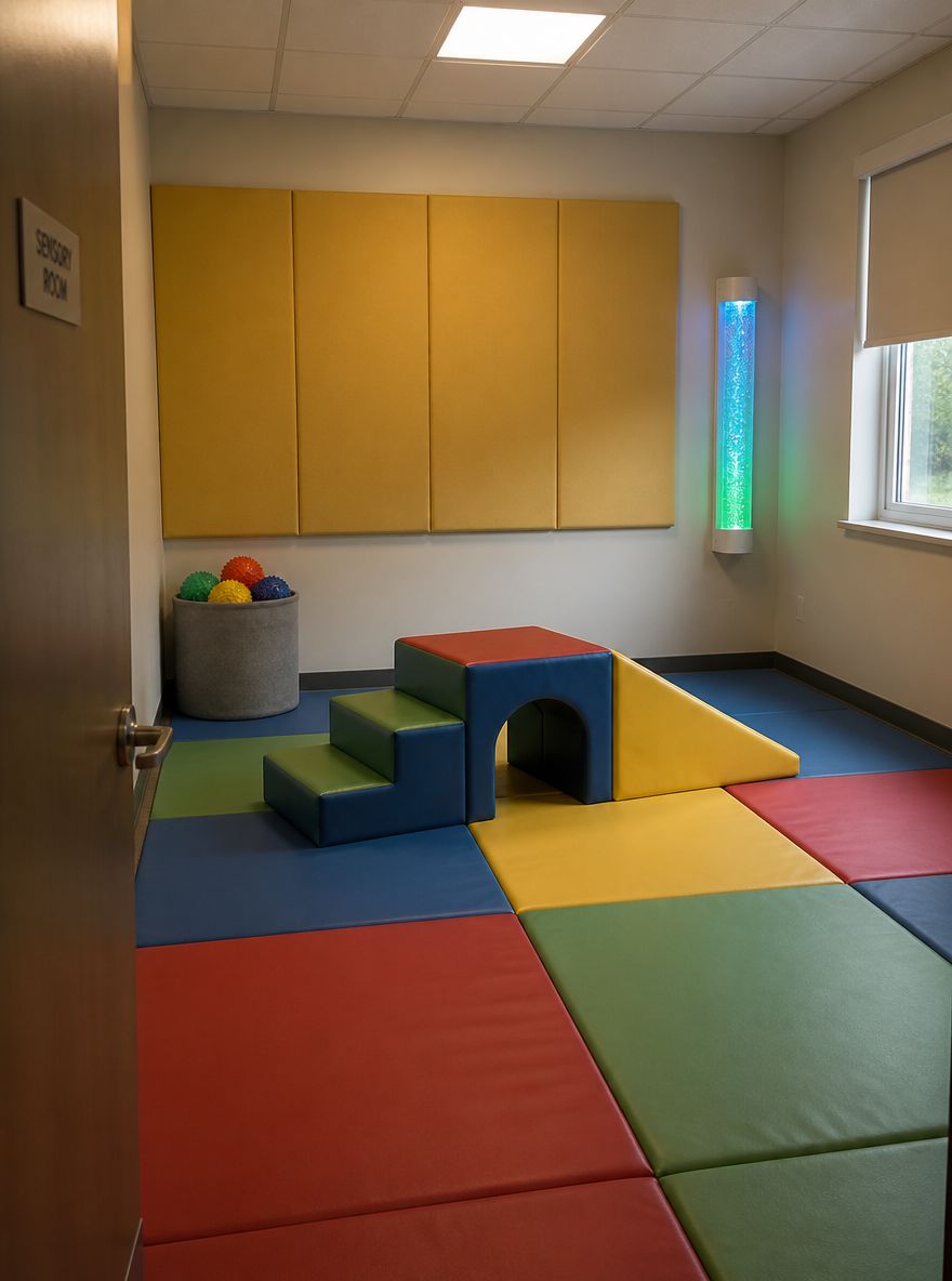Foam climbing blocks on a sensory play mat