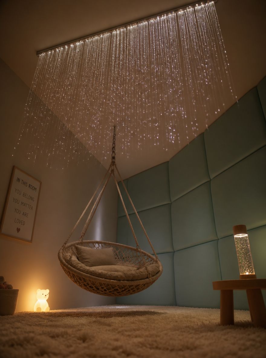 Fiber optic curtain above a nest swing