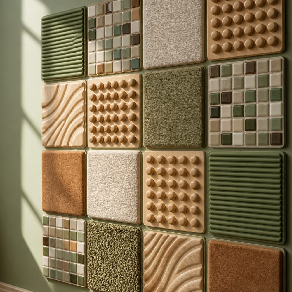 Close-up of mixed tactile tile grid