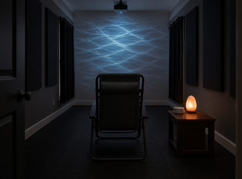 Zero-gravity chair facing projected water ripple