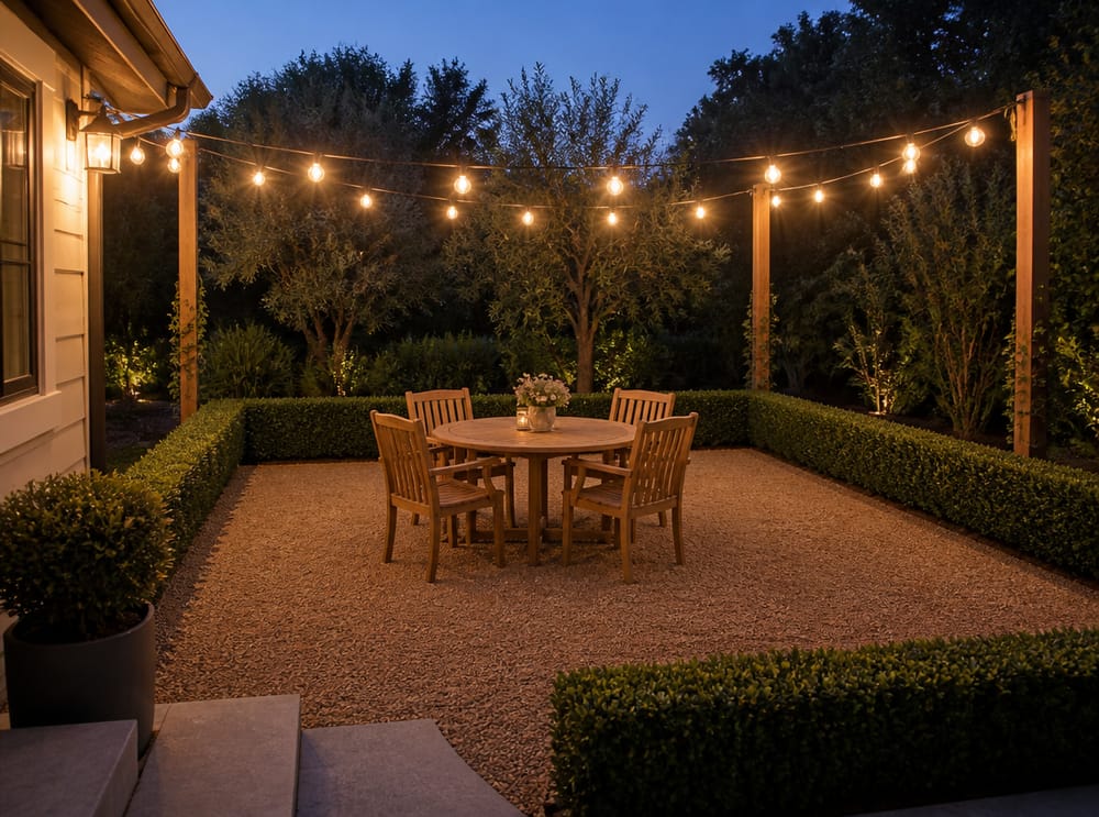 Patio in granito decomposto con bordo di bosso sagomato