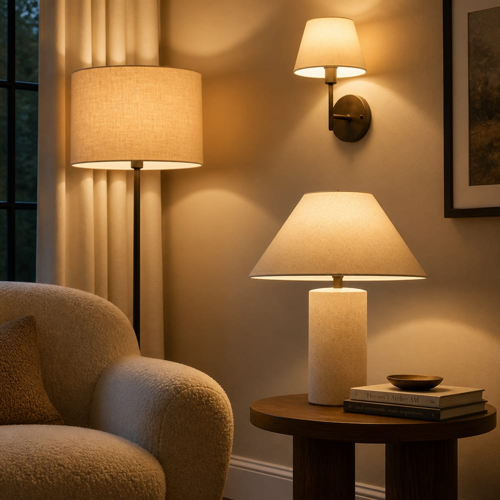 Three light sources layered in one corner