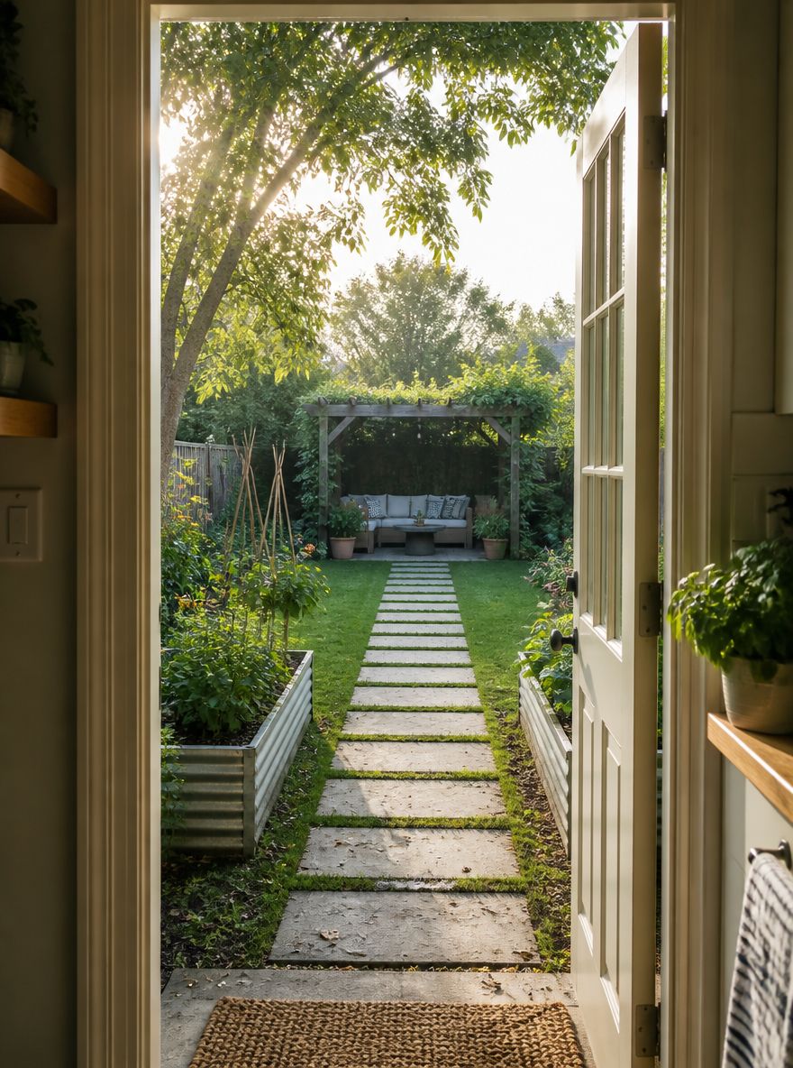Vista dell’intero giardino dalla porta della cucina