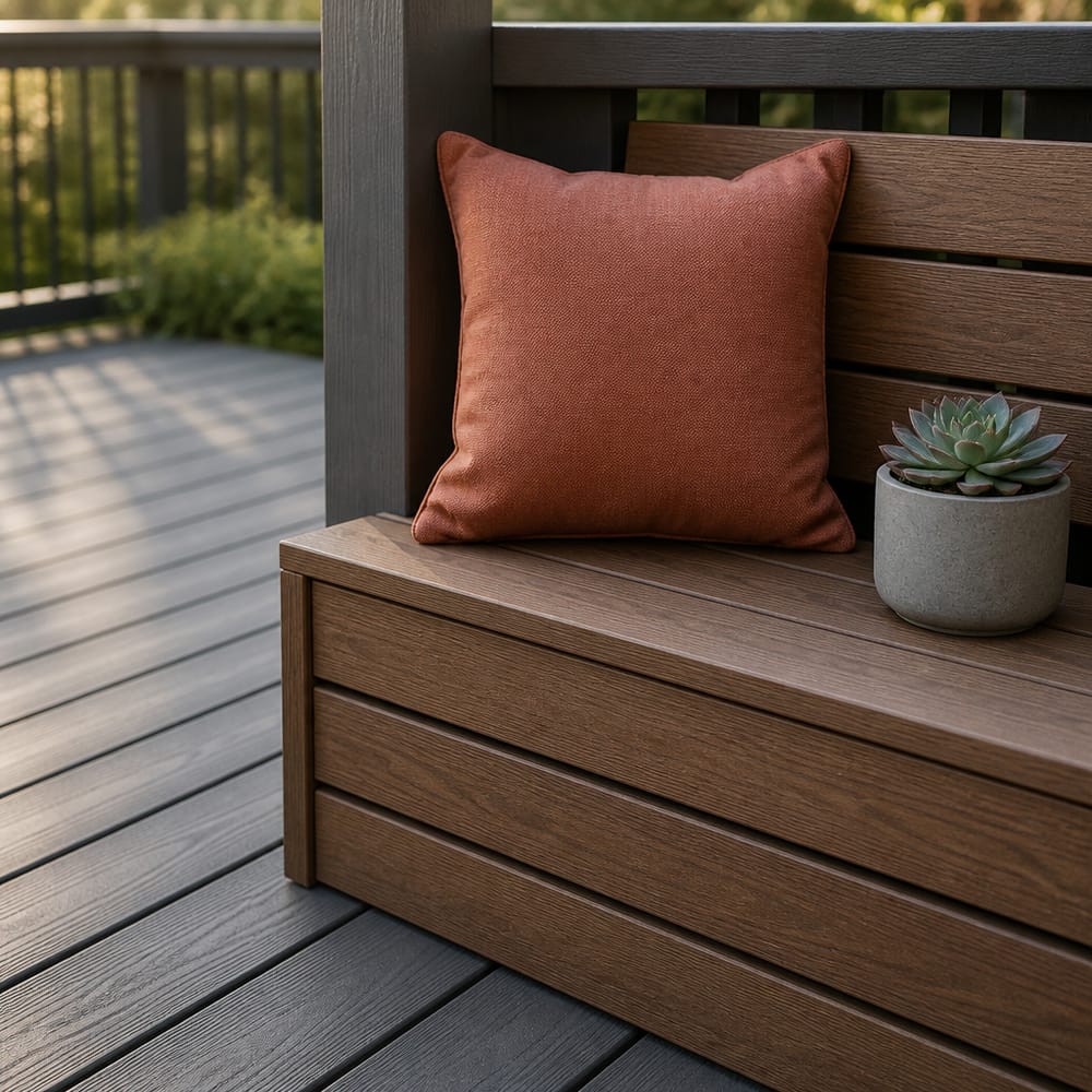Angolo panca integrata con cuscino terracotta
