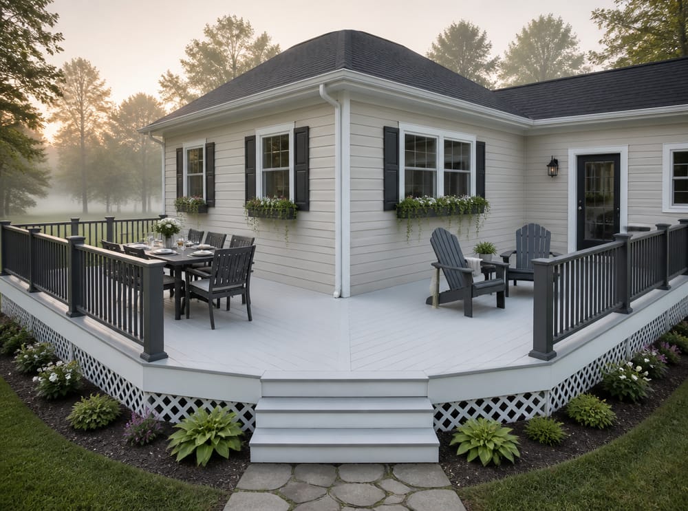 Deck avvolgente con aree separate per pranzo e relax