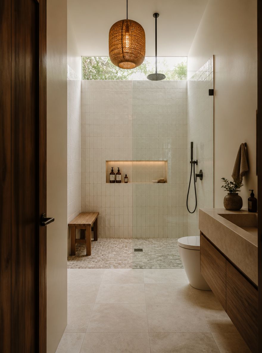 Zellige tile shower seen from the doorway