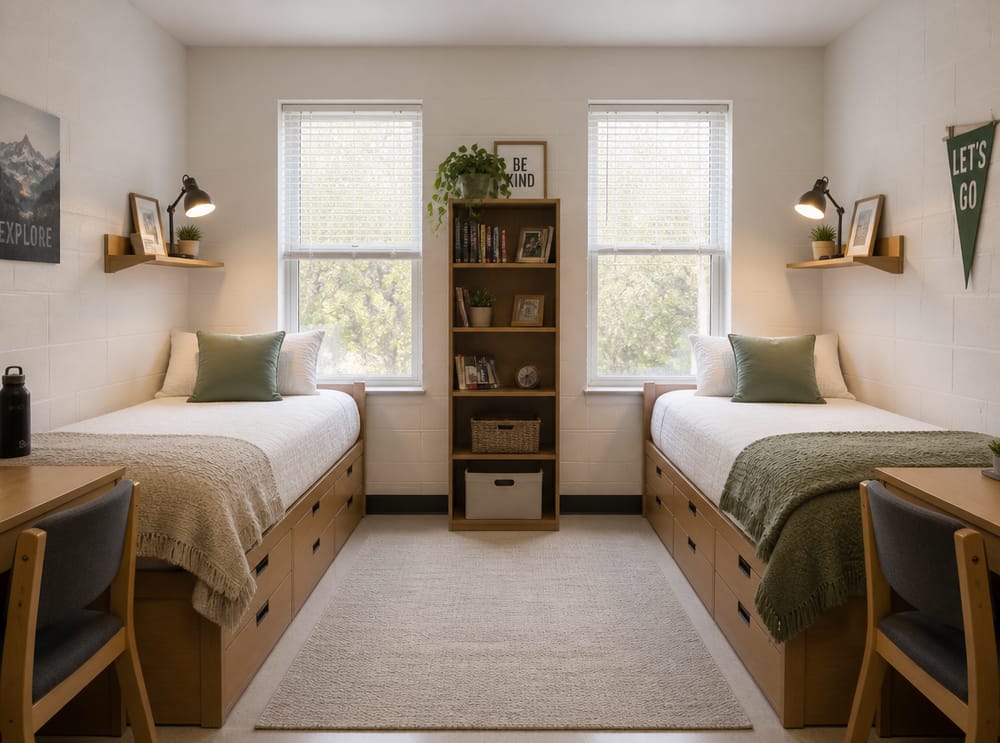 Double-occupancy layout with mirrored bed placement