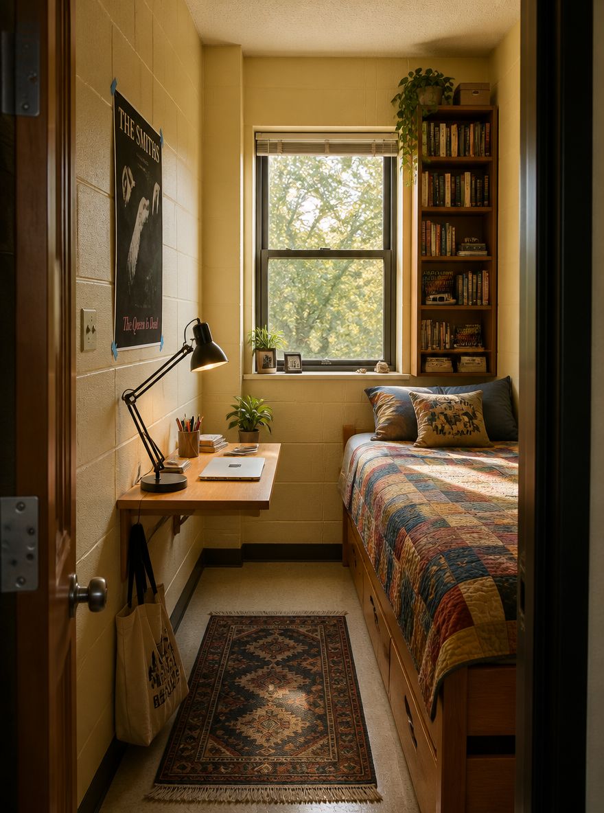 Tall narrow bookshelf in a tight corner