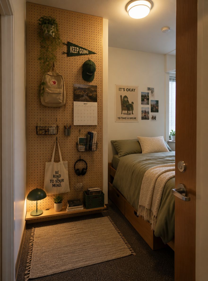 Floor-to-ceiling pegboard as a wall organizer