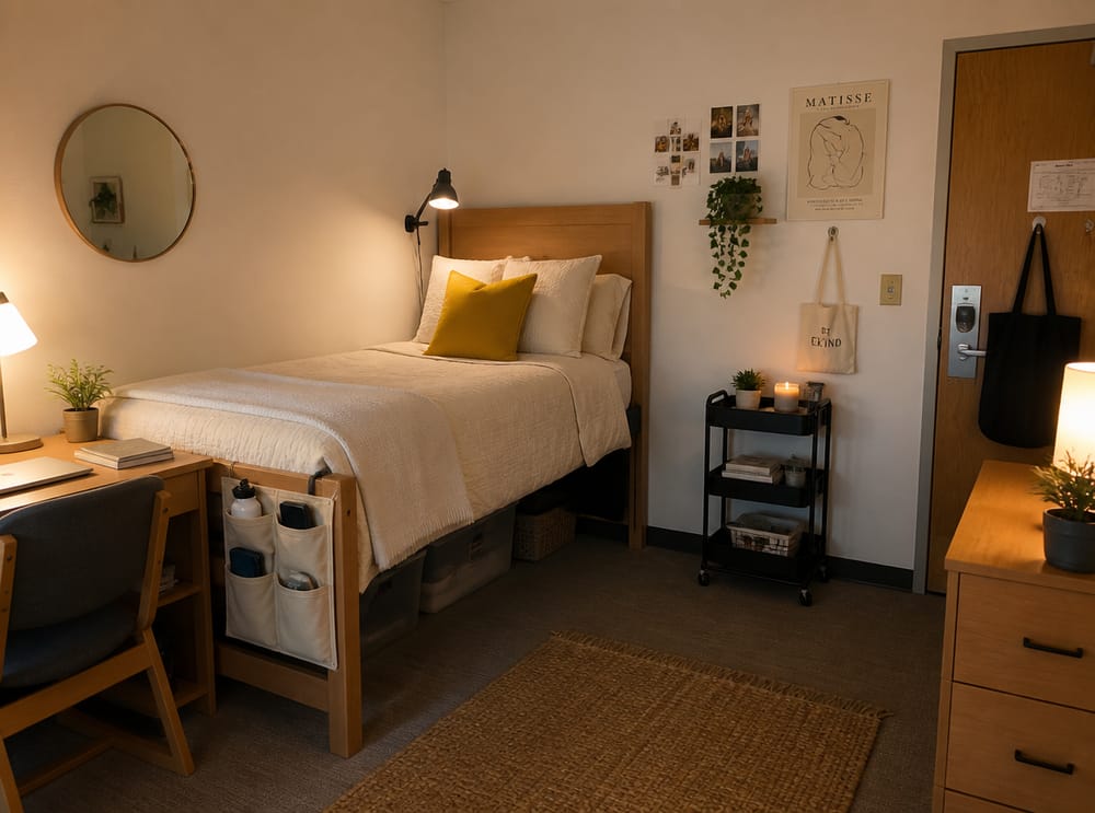 Hanging fabric organizer clipped to bed frame side