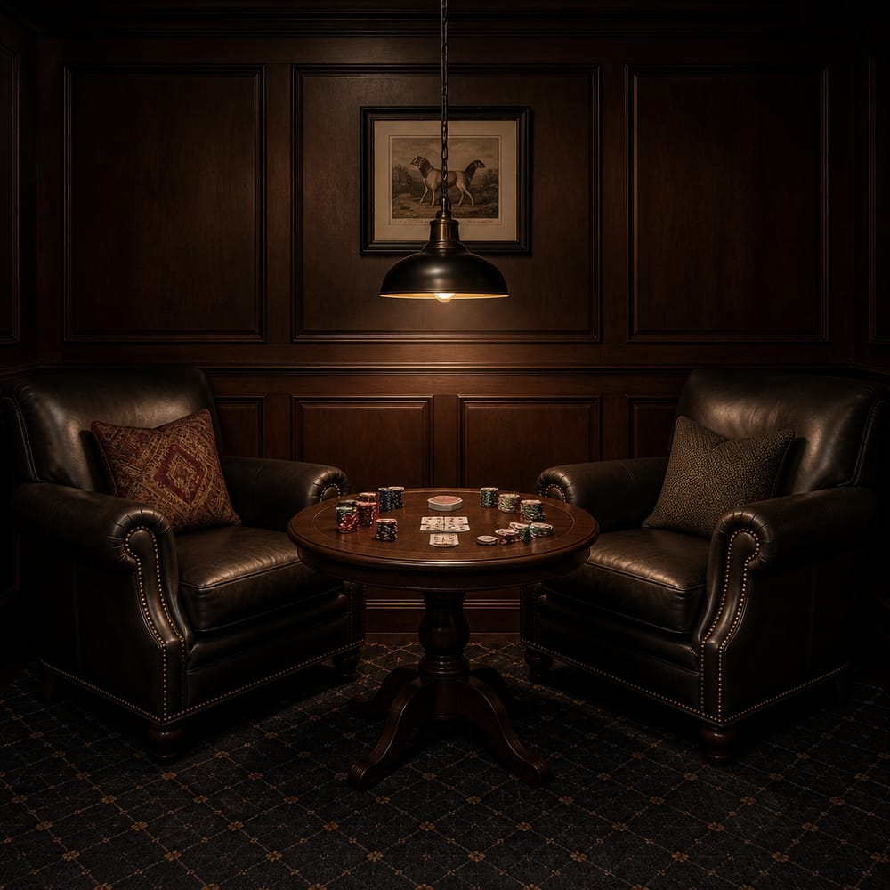 Dos sillas de cuero alrededor de mesa de póker