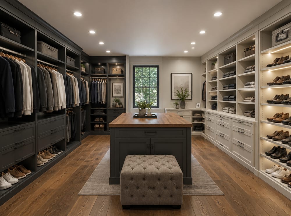Muebles bicolor que dividen dos zonas de armario