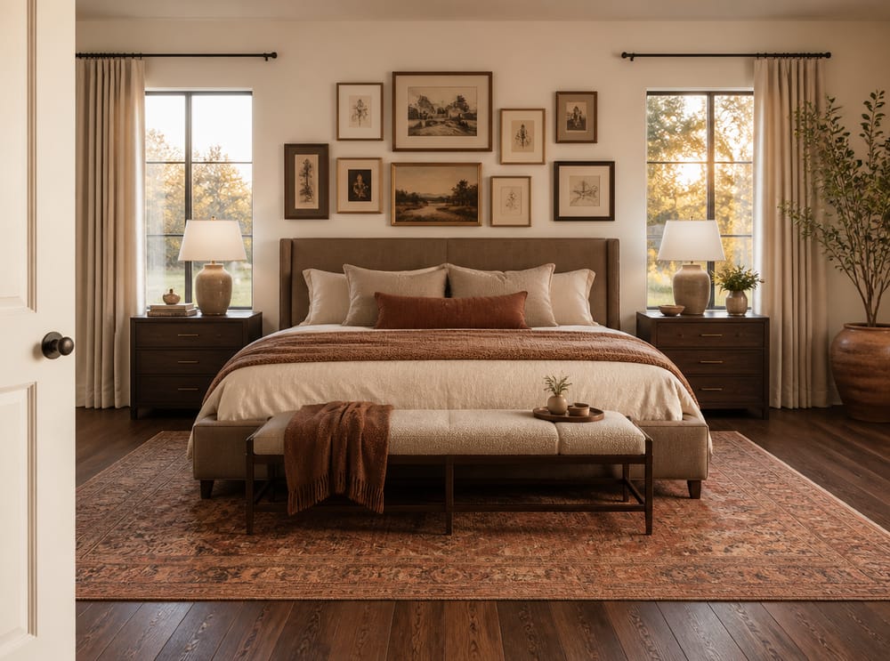 Galería de cuadros sobre una cama king con base