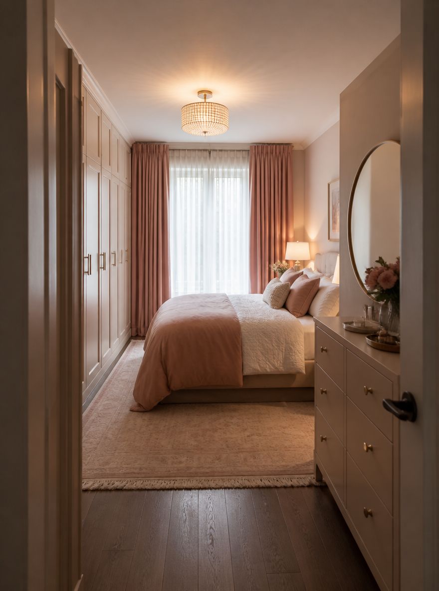 Cortinas rosa empolvado en un ambiente femenino y suave