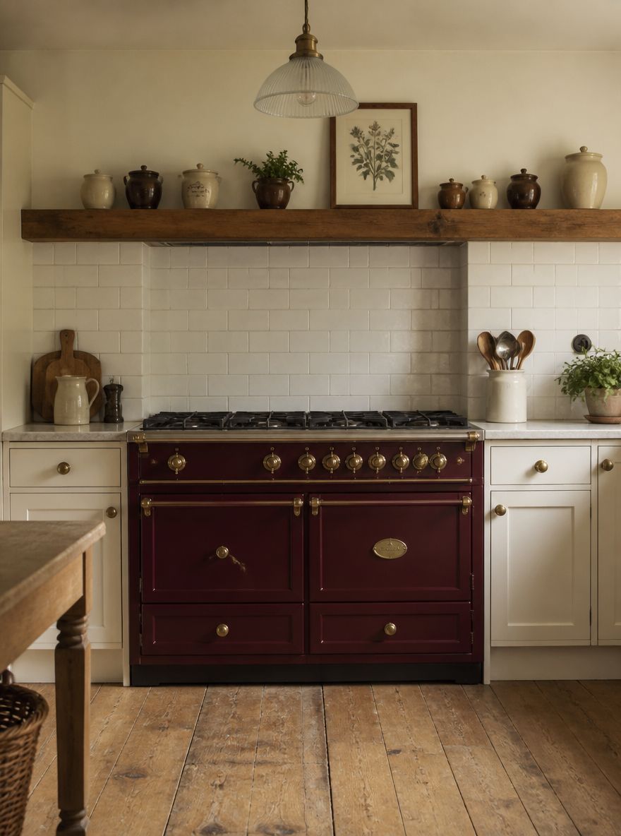 Cucina economica bordeaux con stampa botanica sopra