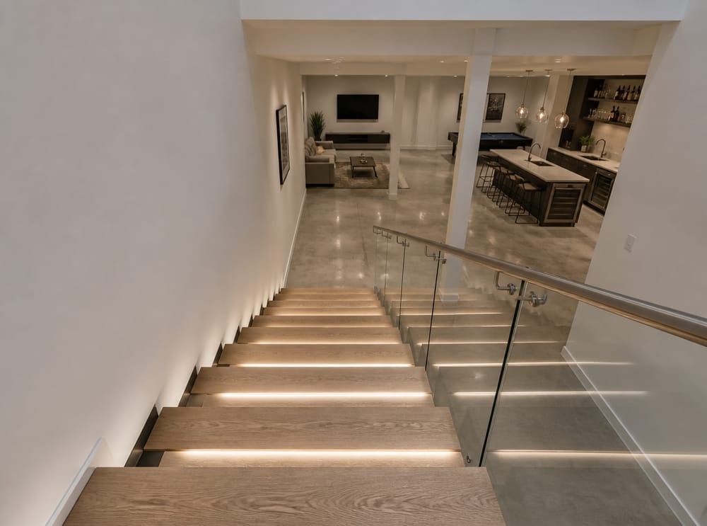 Pedate sospese in rovere con parapetto in vetro