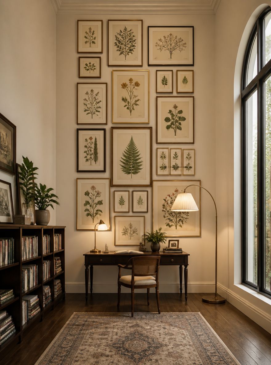 Galerijwand boven smal schrijftafeltje
