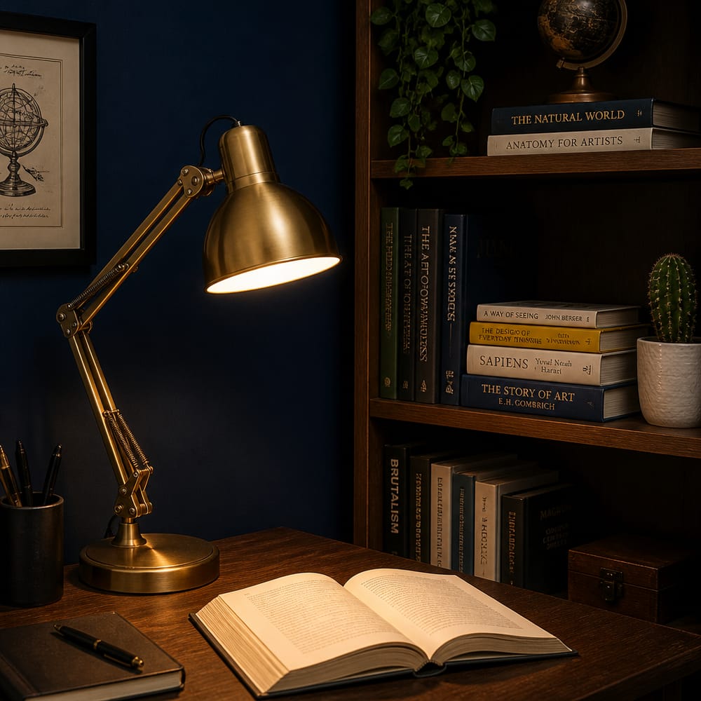 Messing bureaulamp verlicht open boek