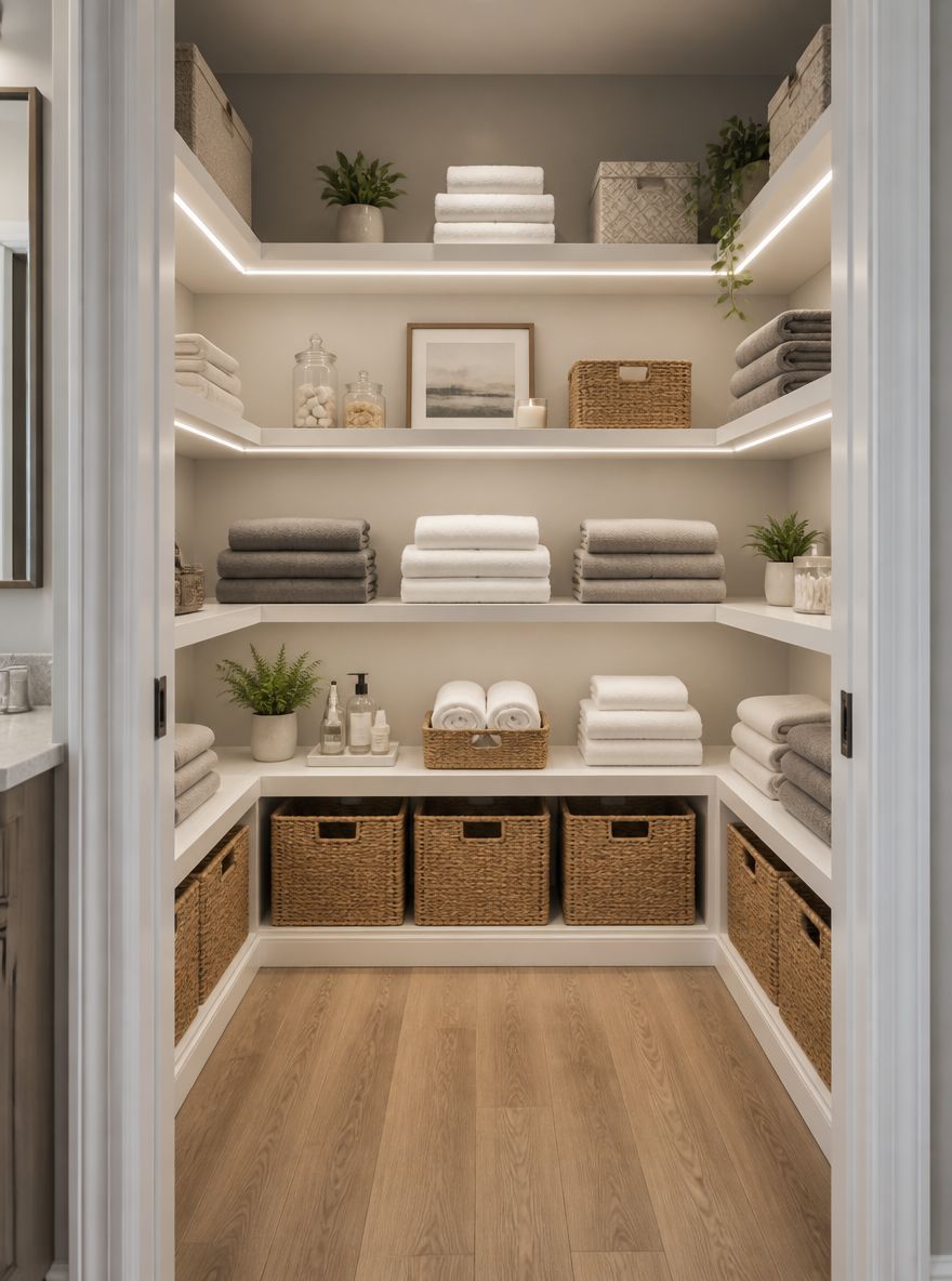 Vestidor de baño con estantes LED