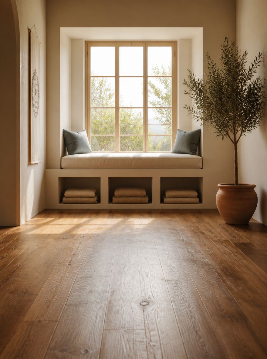 Built-in window seat with cubby storage below