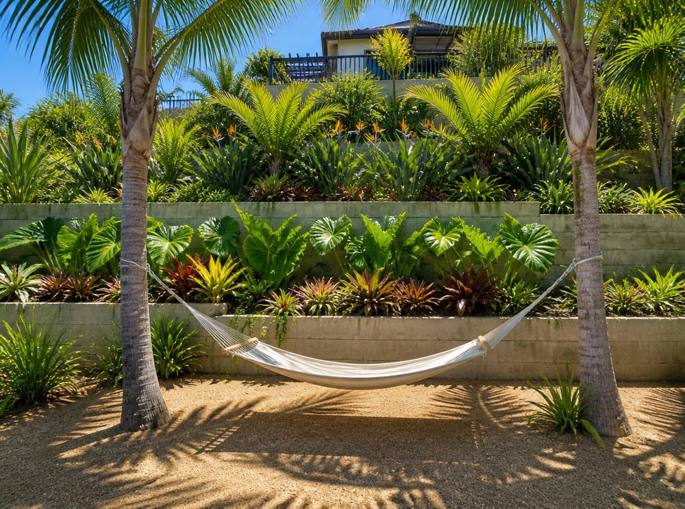 Terrazze tropicali con amaca al livello più basso