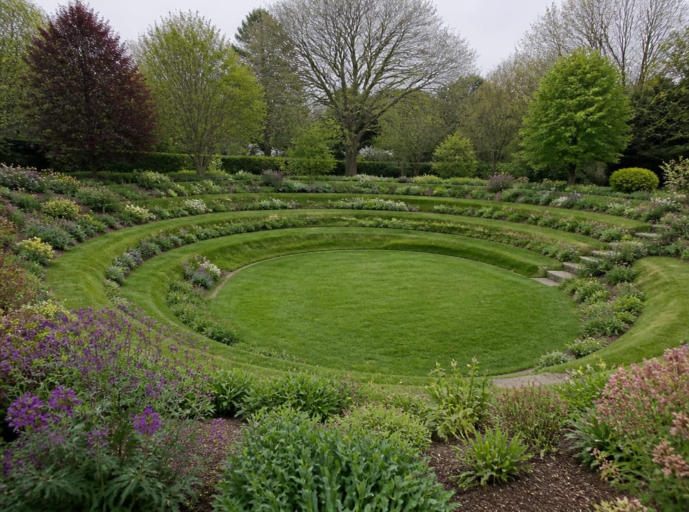 Anfiteatro in erba scavato nella pendenza del giardino