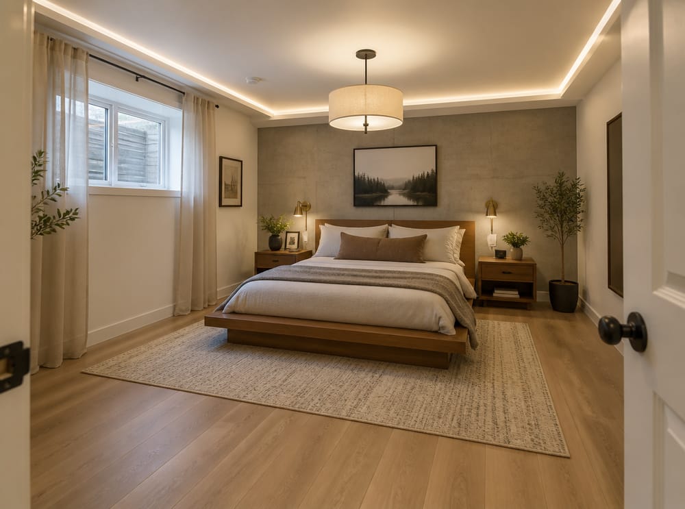 Letto a piattaforma fissato alla parete, illuminazione LED perimetrale