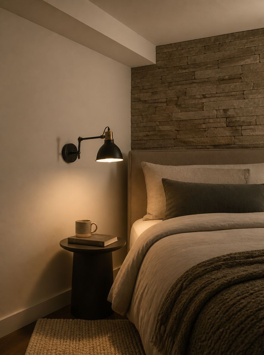 Trave del soffitto verniciata, lampada orientabile nell'angolo