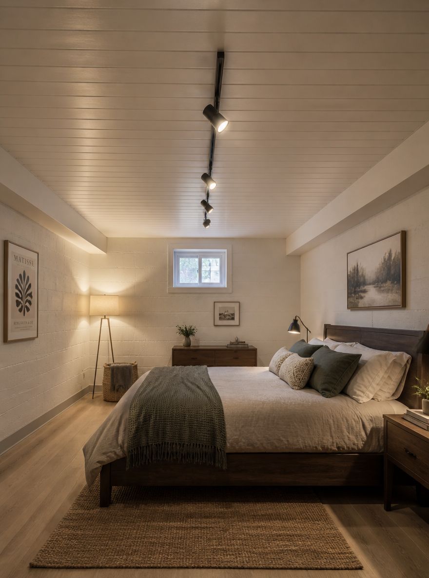 Soffitto perlinato con faretti binario regolabili